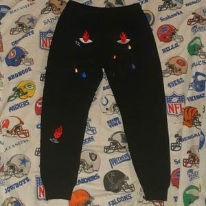 Roku Studio Tear Drip God Will Rise Eyes Black Joggers Jogging Pants Sweatpants